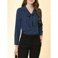 thumbnail image 5 of Allegra K Woman's Bow Tie Neck Plaid  Work Puff Long Sleeve Blouse, 5 of 6