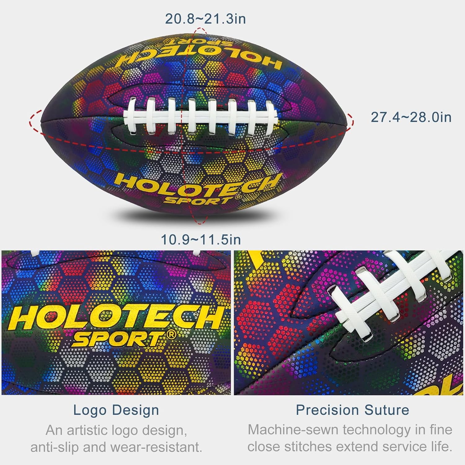 MILA CHIC Football Holographic Reflective Glowing Footballs with Pump, Official Size 9 for Teens and Adults - Synthetic Leather Extra Grip Outdoor All-Weather Footballs