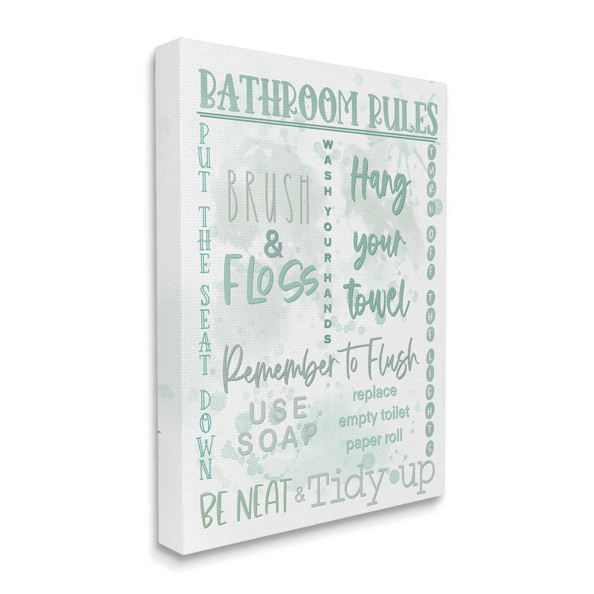 Stupell Industries Green Bathroom Rules Typography Painting Gallery Wrapped Canvas Art Print Wall Art, 30 x 40