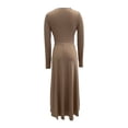 thumbnail image 5 of Bodycon Dresses for Women Boho Stretch Draped Fall Maxi Wrap Knotted Dress (Khaki M), 5 of 6