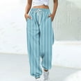 thumbnail image 2 of Women's Sweatpants Striped Print Casual Loose Drawstring Elastic Waist Wide Leg Jogger Pants With Side Pockets (2XL, Light Blue), 2 of 5