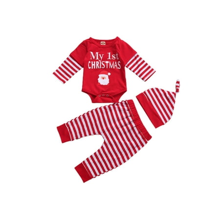 

Qtinghua 4Pcs Newborn Baby Boy Girls Christmas Outfits Long Sleeve Romper Top+Plaid Pants+Hat+Headband Clothes Black 3-6 Months