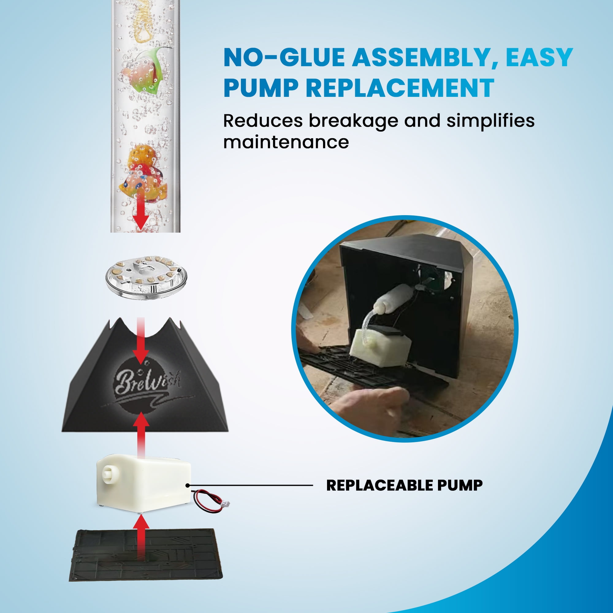 Brewish 4FT Bubble Tube Lamp with Replaceable Pump | 16 LED Color Changing Fake Aquarium Night Light with Remote & 12 Fish, No-Glue Design, Home Decor, Ideal Gifts, Sensory Lights for Autism & ADHD