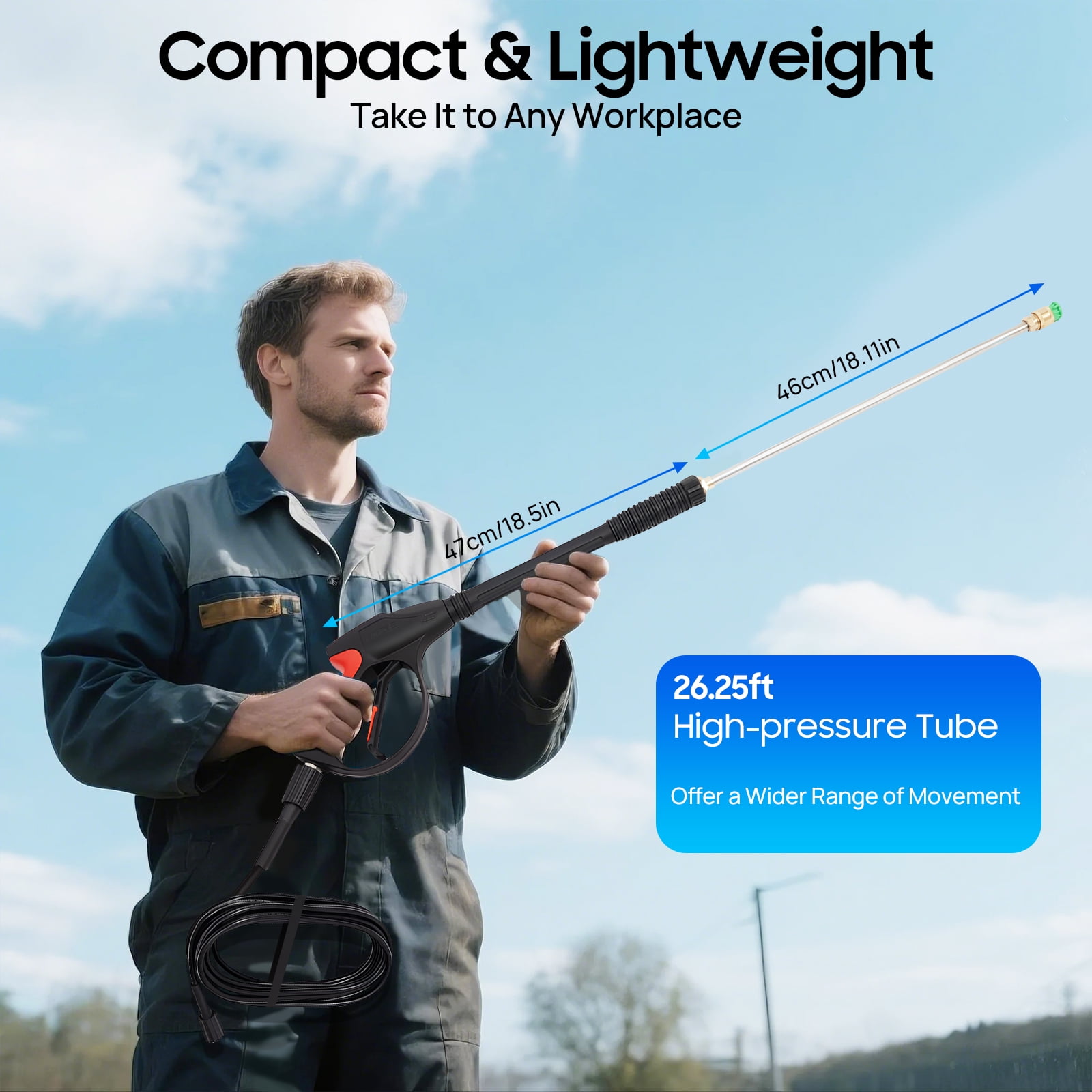 High-Pressure Washer Handheld Portable Car Washer Adjustable Nozzle 4.23 Gal/Min 3,000 Psi Pressure for Cleaning Glass Dirt Moss