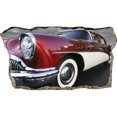 thumbnail image 3 of Startonight 3D Mural Wall Art Photo Decor Red Retro Car  Amazing Dual View Surprise Medium Wall Mural Wallpaper for Vintage Collection Wall Paper Art 47.24 By 86.61 inch, 3 of 4
