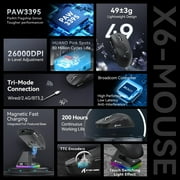 ATTACK SHARK X6 49g SUPERLIGHT Mouse with Magnetic Charging Dock, PixArt PAW3395 Gaming Sensor, BT/2.4G Wireless/Wired Gaming Mouse, 26000 DPI, X3 Upgraded Office Mice for Win11/Xbox/PS/Mac (Black)