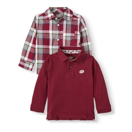Garanimals Long Sleeve Plaid & Polo Shirts, 2pc Multi-Pack (Toddler Boys)