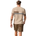 thumbnail image 3 of Havenx Men's Sets 2 Piece Outfits Short Sleeve Crew Neck T-Shirts Drawstring Elastic Waist Shorts Outfits with Pockets Color Block Set Summer Vacation Breathable Athletic Activewear,Coffee 4XL, 3 of 6