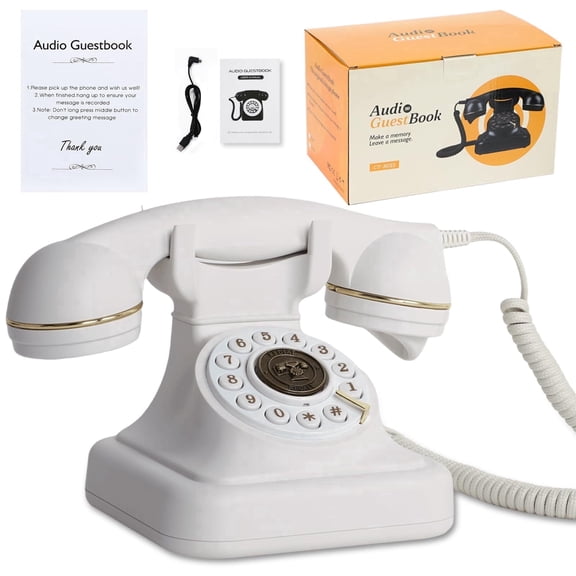 RDYMONKEY Retro Audio Guest Book Phone for Weddings, Parties - Record Custom Voice Messages w/ 16GB SD Card, USB Playback, LED Indicator - Vintage Gift for Anniversary, Birthday (Black)