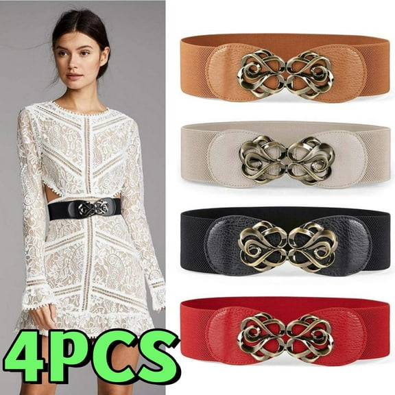 4PCS 2.3 in Women Stretchy Belts for Dresses Vintage Elastic Wide Waist Belts - Home Improvement