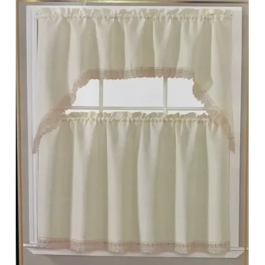 Embroidered Lace Trim 36" Long Kitchen Curtain Tiers and Swag Set