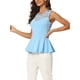 thumbnail image 4 of INSPIRAR CHIC Blusa sin mangas de encaje transparente con peplum y cuello redondo para mujer L Azul claro, 4 of 6