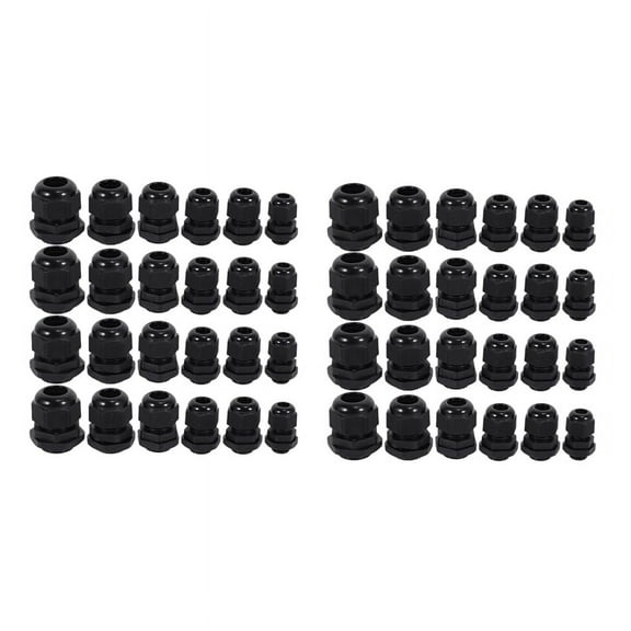 48 Pcs Plastic Waterproof Adjustable 3.5 - 13mm Cable Gland Joints, PG7, PG9, PG11, PG13.5, PG16, Pack of 24