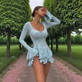 thumbnail image 4 of Women'S Long Sleeve Wedding Guest Dresses Sexy Deep V Neck Flare Ruffle Bodycon Dress Blue M, 4 of 7