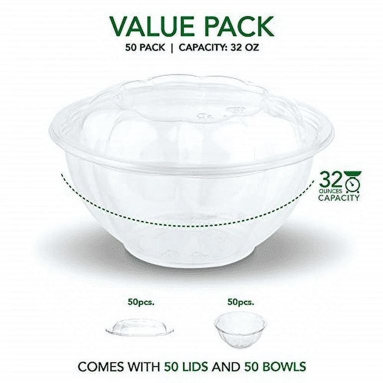 32 oz Plastic Bowls with Lids To Go Black - 150 Set