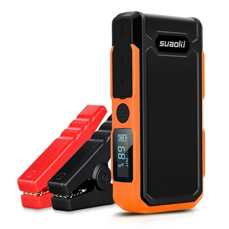 Suaoki 800A Peak Car Jump Starter 20000mAh Emergency Jump Start Auto with Intelligent Alligator Clamps Rechargeable Battery Booster and Charger with LCD Flashlight, Orange