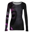 thumbnail image 6 of Mardi Gras Shirts Womens Glitter Feathers Print Crew Neck Tops Mask Print Long Sleeve Holiday Tunic Tops Black M, 6 of 7