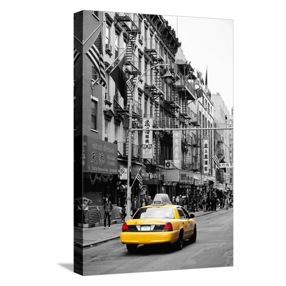 Art.com Taxi Cabs - Chinatown - Yellow Cabs - Manhattan - New York City - United States Stretched Canvas Print Wall Art by Philippe Hugonnard, 12" x 18"