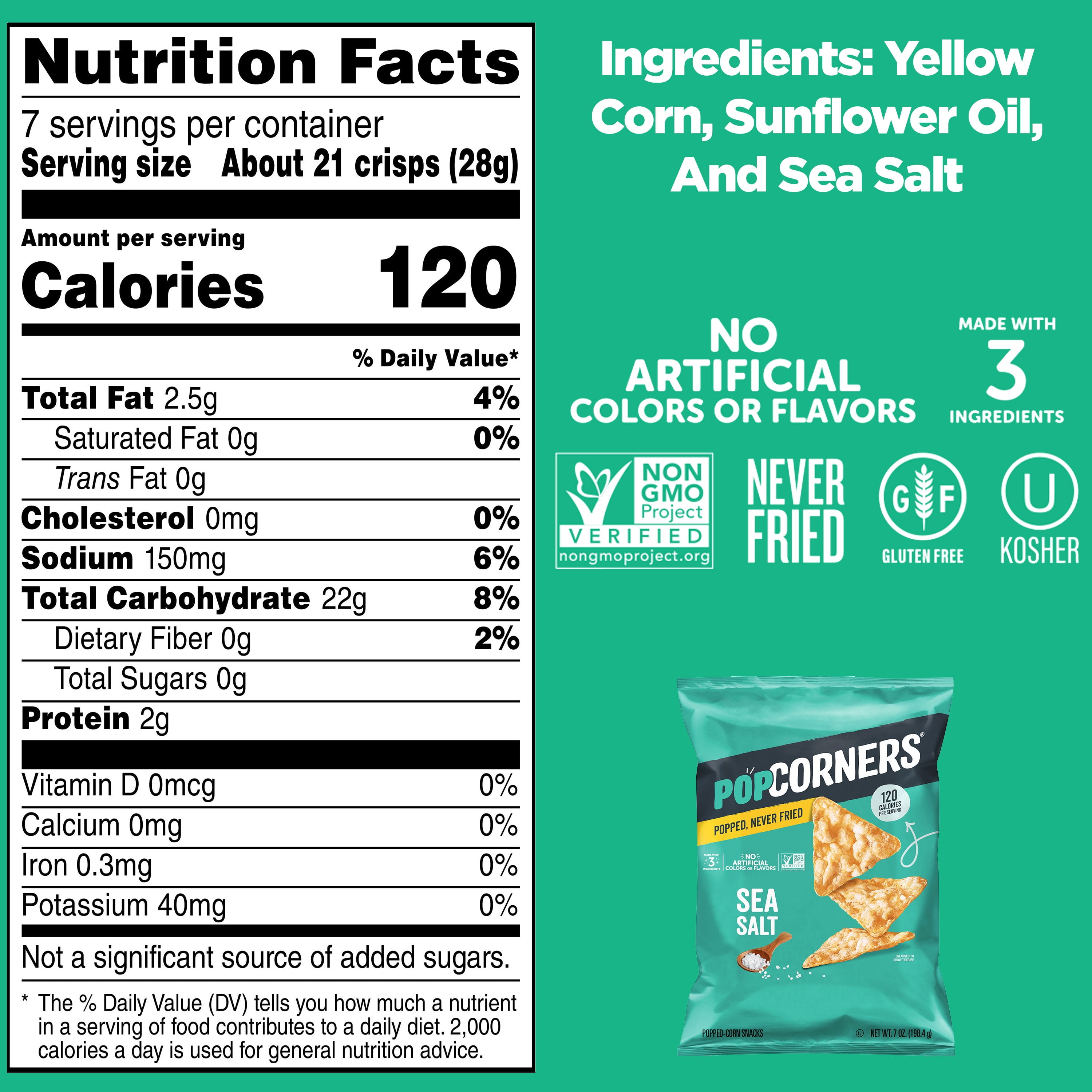 PopCorners No Artificial Colors or Flavors Sea Salt Popped Corn Chips Bag, 7 oz​