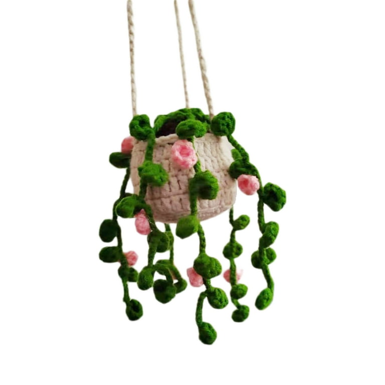 OnEternal Handmade Crochet Cute Plants Car Mirror Hanging