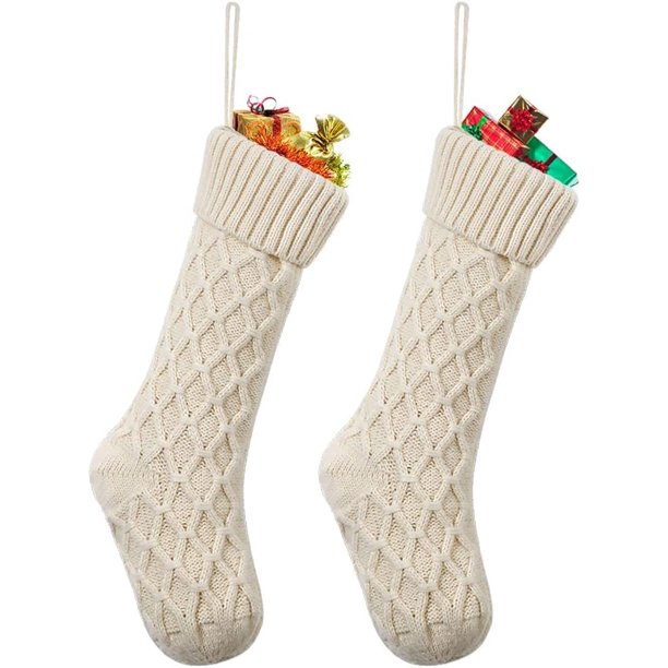 2 pares de calcetines navideños de punto, juego de 2 calcetines navideños blancos rústicos personalizados para la familia y las vacaciones, decoración navideña para niños kaili Sencillez