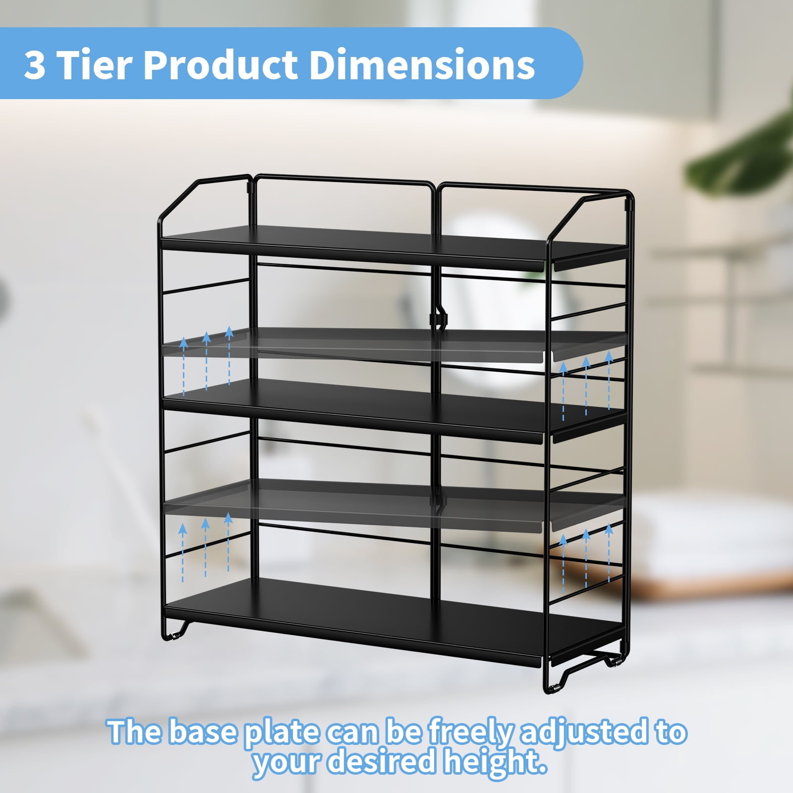 BOIVSHI Bathroom Countertop Organizer 3 Tier Adjustable Spice Rack Counter Organization and Storage for Kitchen Bedroom Offices,Black
