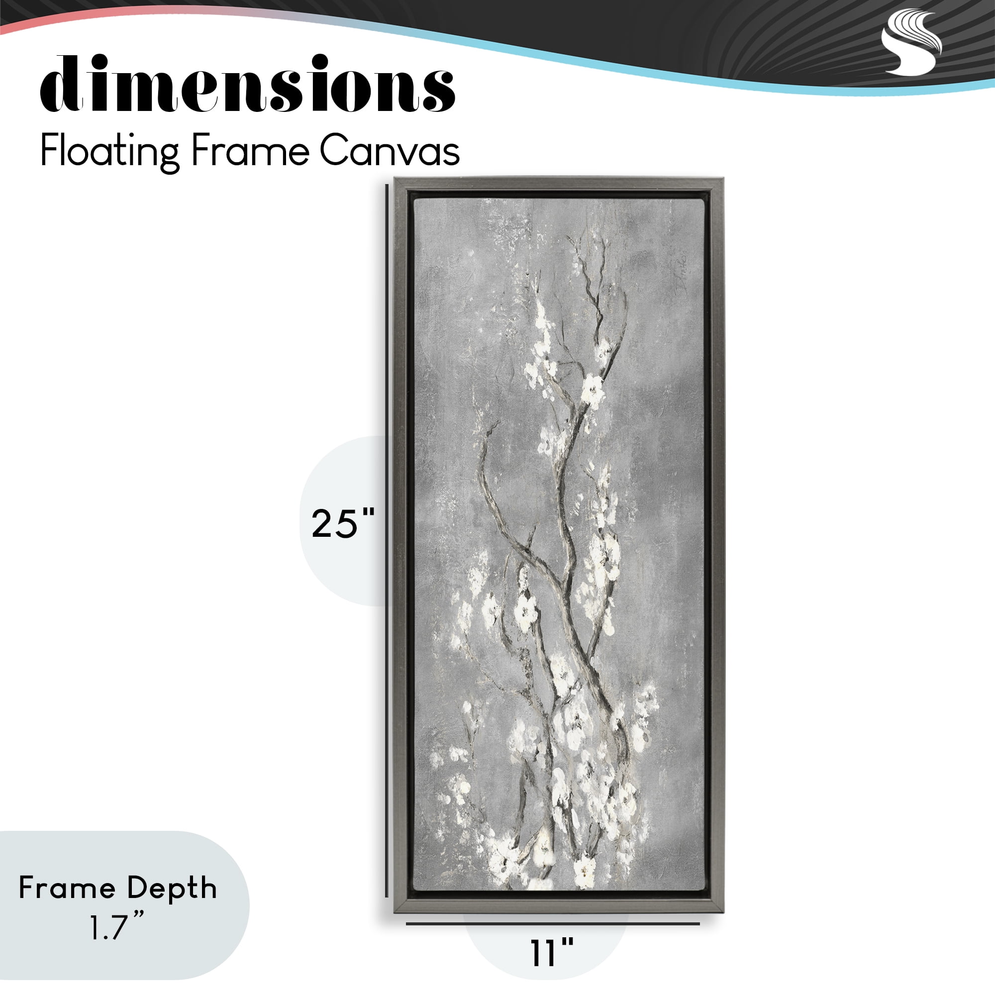 Stupell Industries White Cherry Blossoms Reaching Gray Framed Floater Canvas Wall Art, design by Patricia Pinto