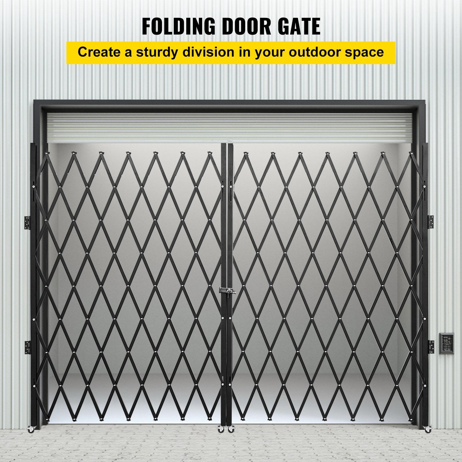 HCY Double Folding Security Gate, 6-1/2' H x 12' W Folding Door Gate, Steel Accordion Security Gate, Flexible Expanding Security Gate, 360掳 Rolling Barricade Gate, Scissor Gate or Door with Keys
