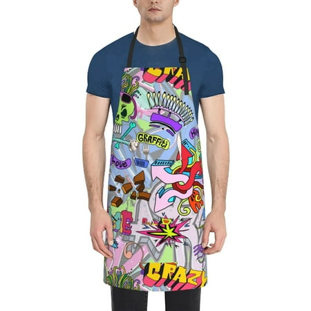 

Hip Hop Inspired Colorful Graffiti Apron Waterproof Aprons For Women with Pockets Unisex Adjustable Aprons For Cooking Kitchen