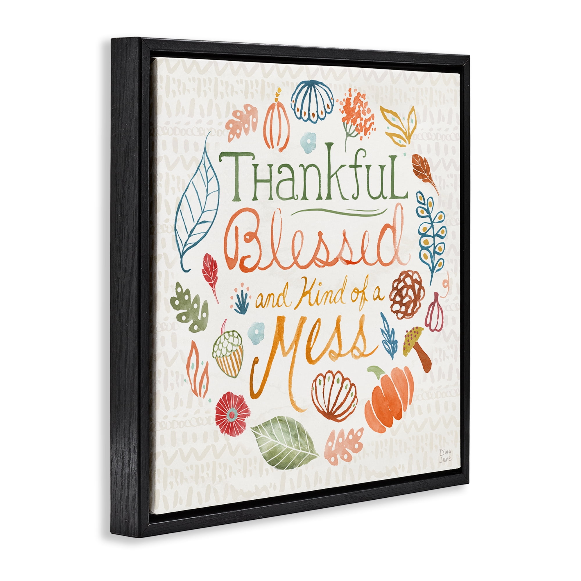 Stupell Industries Kind Of A Mess Autumnal Holiday Painting Black Floater Framed Canvas Art Prints Wall Art, 25 x 25