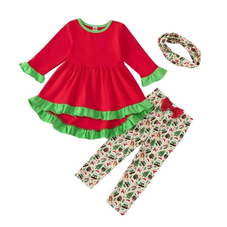 

QBGSAY Little Child Outfits Sets Children Bell Bottoms Tunic Floral Outfits Ruffle Long Sleeve Fall Winter Clothes Set Cute Clothes For Kids