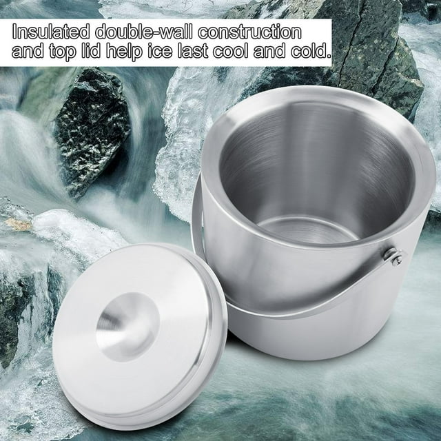Seau à Glace Samfox, Seau à Glace à Double Paroi en Acier Inoxydable avec Couvercle pour les Fêtes de Mariage(3L)