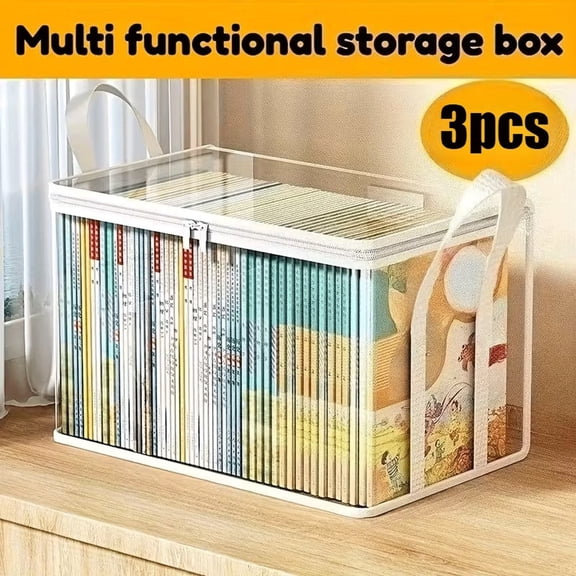 3 Pack Heavy Duty Transparent Plastic Storage Boxes with Flip Lids, Stackable Organizer Bins for Books Clothes Home Office Travel