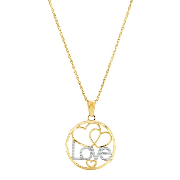 Brilliance Fine Jewelry 10K Yellow Gold Rhodium Love Hearts Circle on Gold Filled Necklace,18"