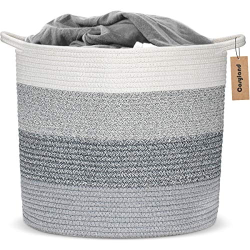 Extra Large Cotton Rope Laundry Baskets Woven Toy Basket & Baby Hamper Round Baby Diaper Storage Basket with Handle Blanket Basket for Home Decor 16 x 12.6 