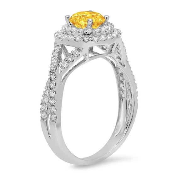 1.3125 ct Round Cut Natural Citrine Halo Engagement Ring for Women in 18K White Gold