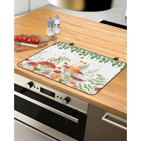 

Mushroom Stove Top Covers for Electric Stove Heat Insulation Fireproof Glass Cooktop Cover Counter Top Glass Stove Cover for Prevent Scratches 24 x21 Spring Summer Botanical Eucalyptus Leaves