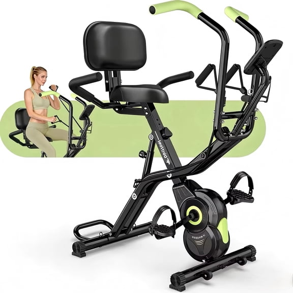 Foldable Exercise Bike with 8-Level Magnetic Resistance – Quiet Indoor Stationary Bike for Home, Includes Arm Bands & LCD Monitor, Max 300LBS