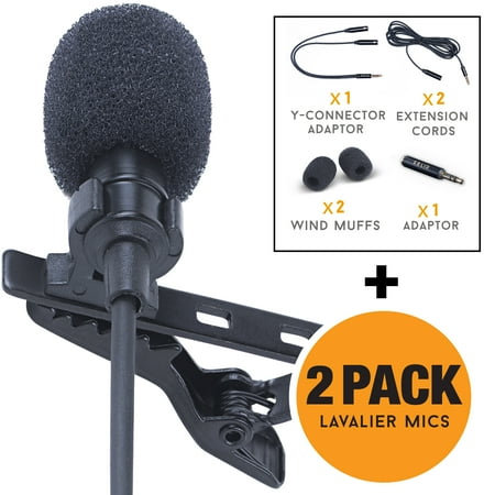 Lavalier Lapel Microphone 2-Pack Complete Set - Omnidirectional Mic for Desktop PC Computer, Mac, Smartphone, iPhone, GoPro, DSLR, Camcorder for Podcast, Youtube, Vlogging, and (Best Rode Mic For Dslr)