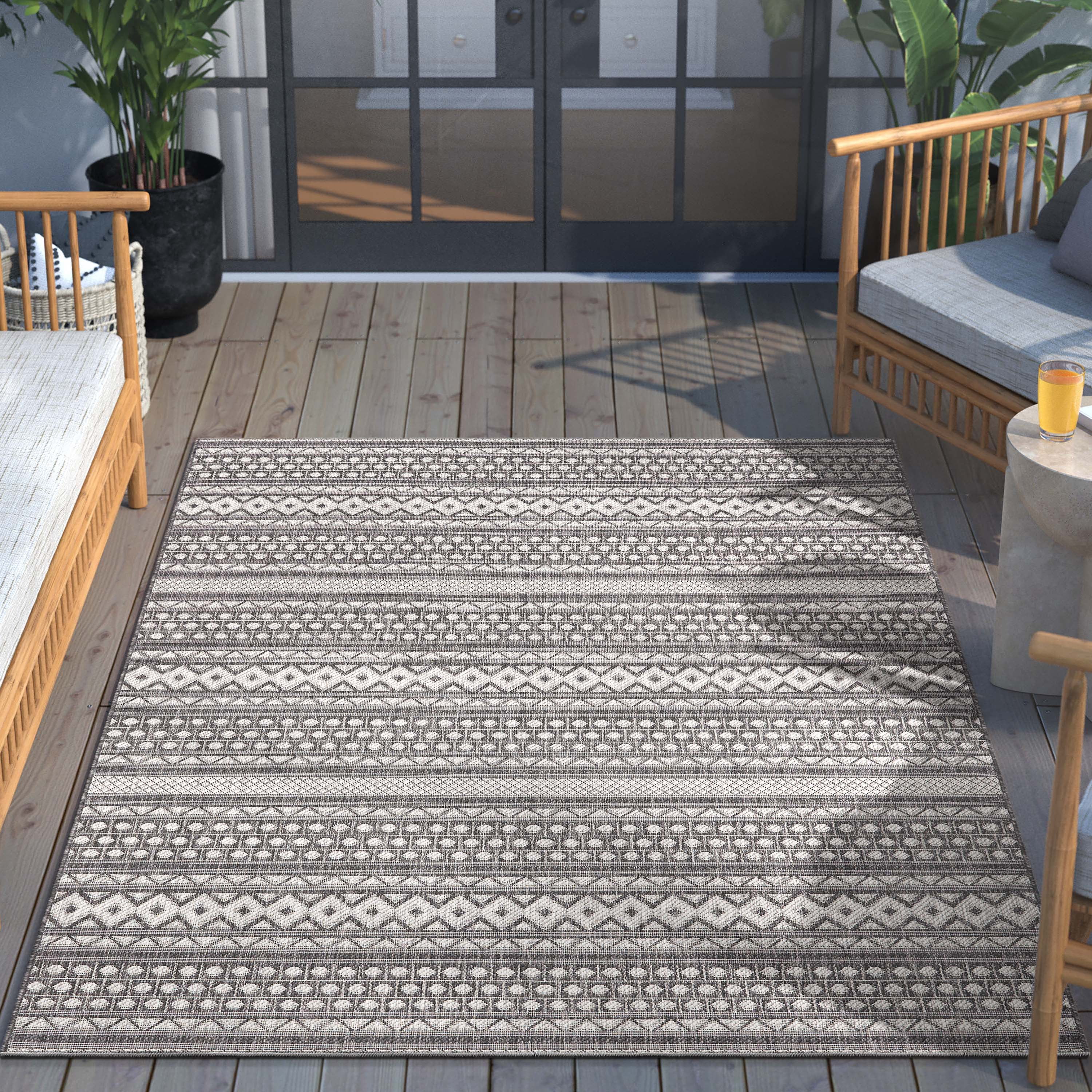 Well Woven Fallon Arwen Modern Tribal Black 2'7" x 9'10" Runner Hi-Lo Indoor/Outdoor Rug