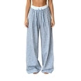 thumbnail image 3 of ClodeEU Women's Plaid High Waisted Wide Leg Pants ,Loose Fit Straight Floor Length Trousers for Summer Blue,Women's Plus M, 3 of 8