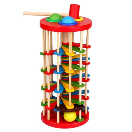 Fancy Bell - Knock The Ball Falls Ladder Children Toys Wooden Fancy Table Rolling Ball Ladder