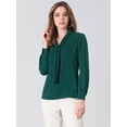thumbnail image 4 of INSPIRE CHIC Blusa Elegante De Oficina De Trabajo Para Mujer, Camisa Plisada Con Cuello De Lazo Y Manga Larga Verde oscuro L, 4 of 6