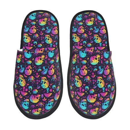 Balery mushroom Skull star Slient Indoor Furry Fleece Comfort House Shoes Soft Non-Slip Home Shoes Cotton slippers House Slippers-- Large