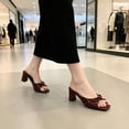 thumbnail image 6 of CHICVOMEY Womens Bow Knot Block Heel Mule Sandals Square Toe Open Toe Patent Leather Slide Heels Slip on Chunky Heel Slippers for Summer Party Wedding Daily Wear, 6 of 7