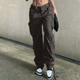 thumbnail image 2 of High Waist Baggy Cargo Jeans for Women Flap Pocket Relaxed Fit Straight Wide Leg Y2K Fashion Boyfiend Jeans, 2 of 5