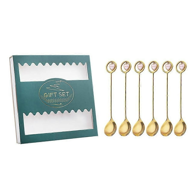 6pcs Stainless Steel Heart Pendant Spoons for Coffee, Ice Cream Mixing – Dishwasher Safe, Perfect for Parties, Family & Friends Gatherings