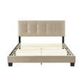thumbnail image 2 of Tcbosik Upholstered Platform Bed Queen Size, Bed Frame with Height Adjustable Headboard, Solid Wood Slats Support, Easy Assembly, Light Brown, 2 of 5