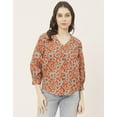 thumbnail image 2 of Moomaya Chic Printed V Neck Cotton Shirt - 3/4 Sleeves Regular Fit Casual Top, 2 of 9