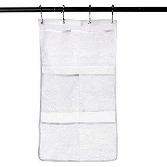 Artrylin Mesh Shower Caddy,Quick Dry Hanging Bath Organizer with 6 Pockets, Hang on Shower Curtain Rod/Liner Hooks, Shower Organizer,Mesh Shower Organizer,White, (63cm x36cm)